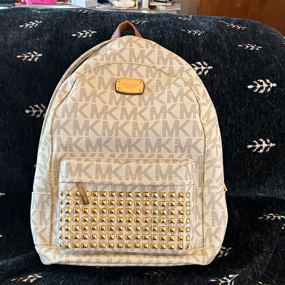 Michael Kors Cream Backpack with Gold Studs